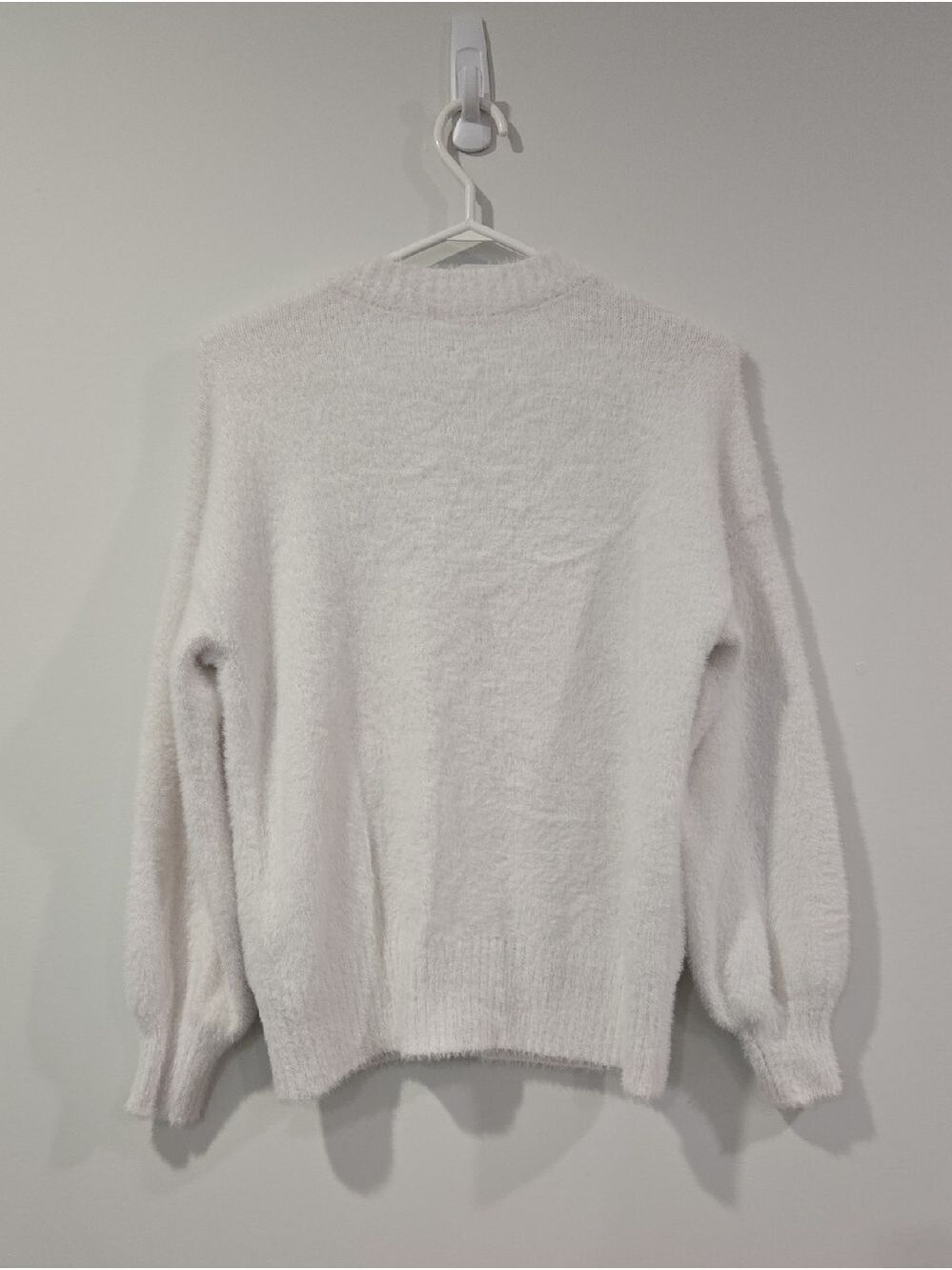 MELISSA NEPTON White Button-Front V-Neck Fuzzy Neutral Cardigan - Picture 7 of 10